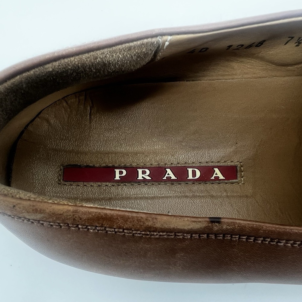 Prada Men's Brown Leather‎ Loafers Shoes Size 7.5 Y2K Era Rubber Sole Italy - Picture 15 of 16